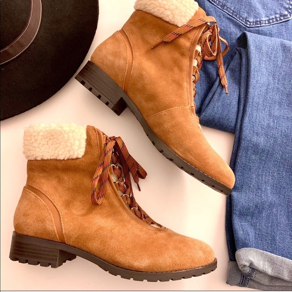 crown & ivy Shoes - NEW Crown & Ivy Suede and Shearling Hiker Booties